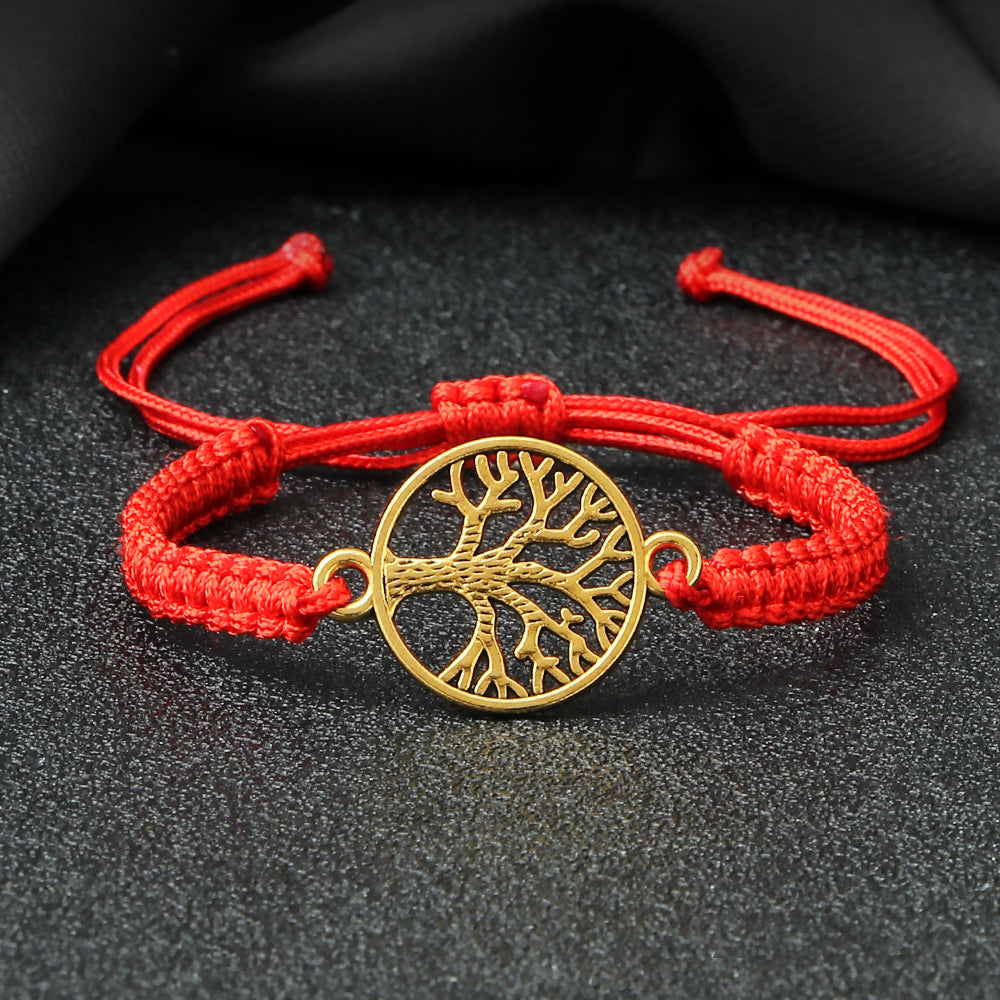 Branching Destiny - Red String Tree of Life Charm Bracelet, Fair Trade Product, with Authentic Gemstones, Blessed by A Singing Bowl